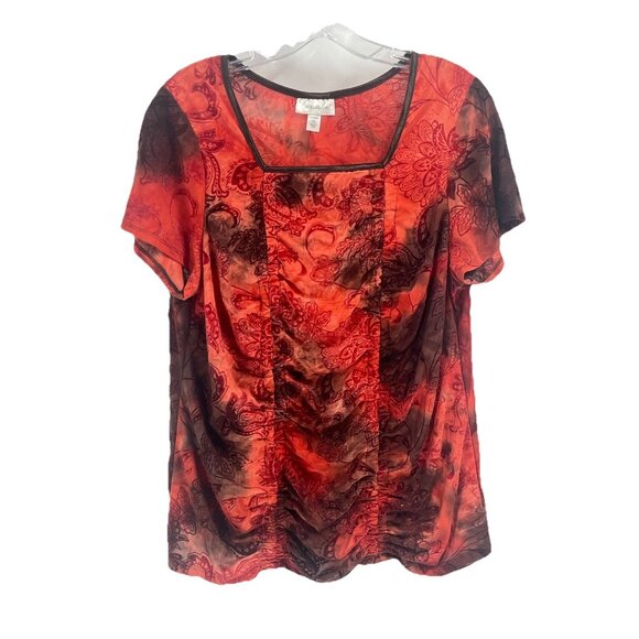 Dress Barn Y2K Velvet Paisley Ruched Square Neck Retro Grunge Whimsygoth Tee 1X - Picture 1 of 6